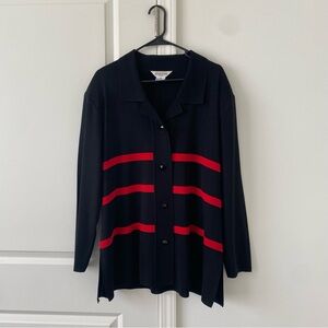 Exclusively Misook Black Red Striped Cardigan Vintage Size 2x Plus Classic Women